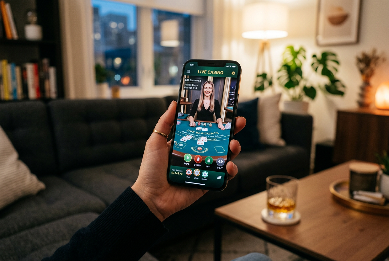Παιχνίδι live casino σε σύγχρονο smartphone.